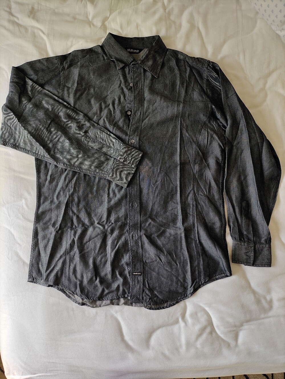Men's Blue Gray Long-Sleeve Button-Up Tencel Lyocell Shirt Size Large